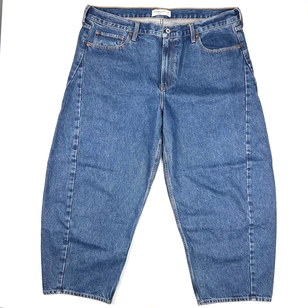 Abercrombie & Fitch The Barrel Jean Mid Rise Medium Wash Blue Denim 39 Short - Picture 1 of 9